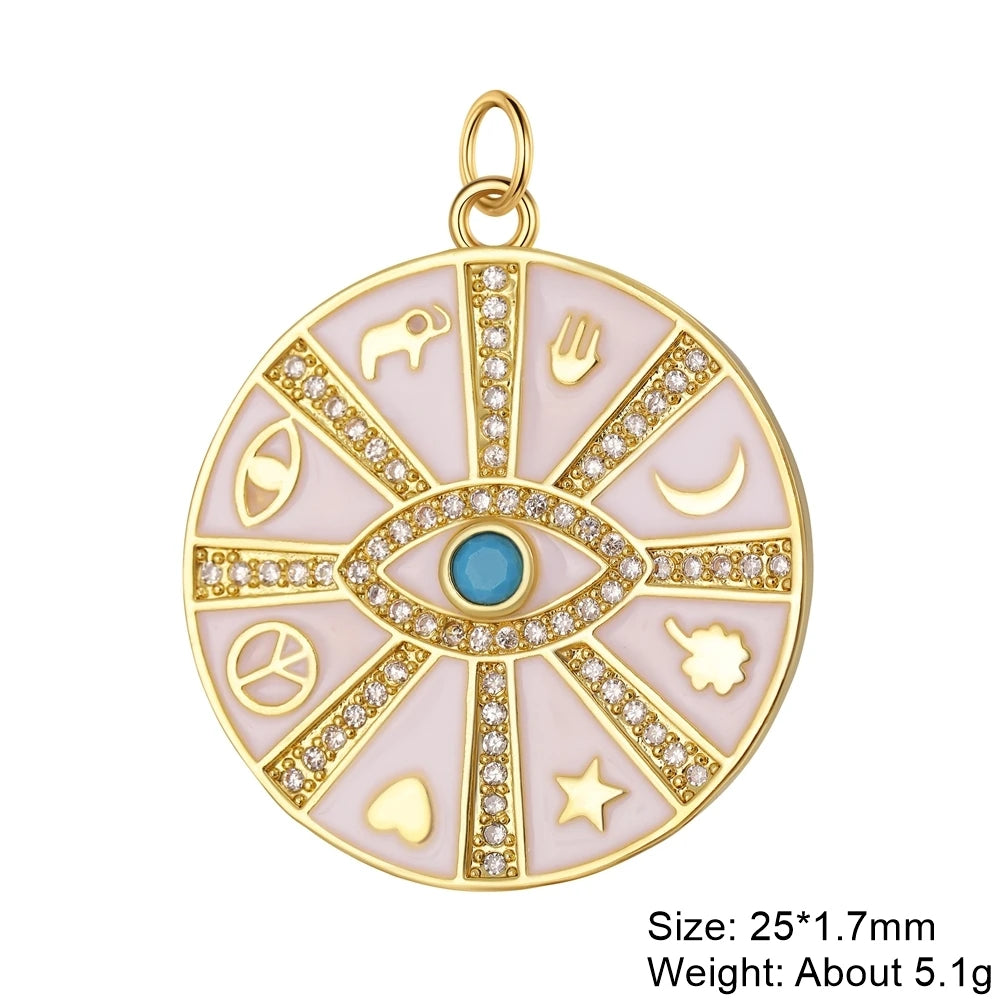 👁️ Juya 18K Gold Plated Greek Evil Eye Charms – Handmade Luxury Pendants with Cubic Zirconia for DIY Jewelry Making
