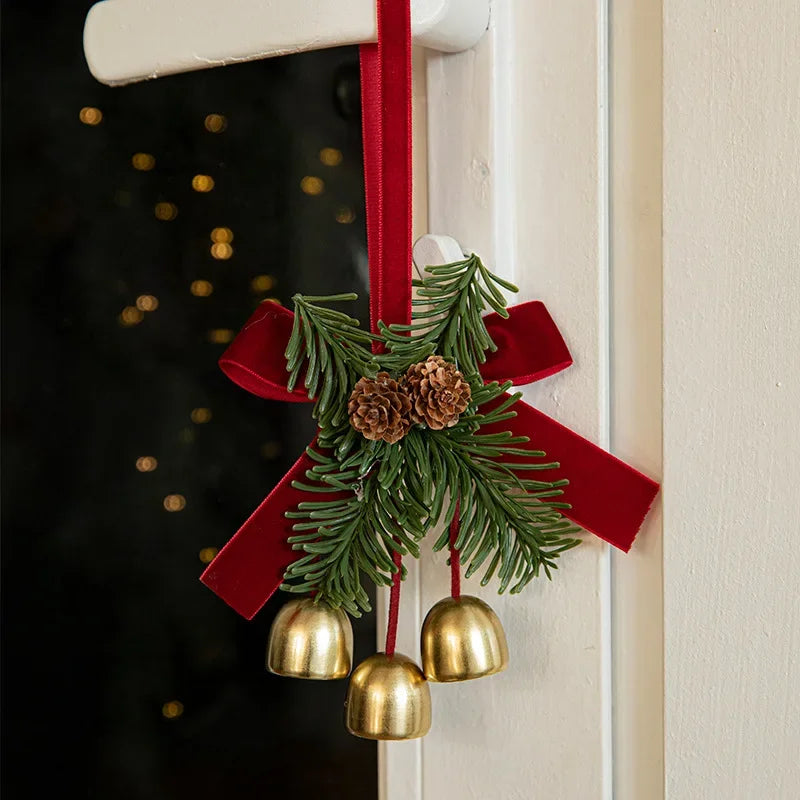 Elegant Christmas Bell Door Decoration | Hanging Velvet Bow & Pinecone Pendant | Festive 2025 Home Decor 🎄