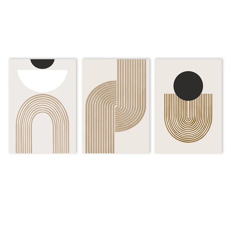 Neutral Tones Geometric Lines Poster – Black & Beige Canvas Art for Interior Decoration