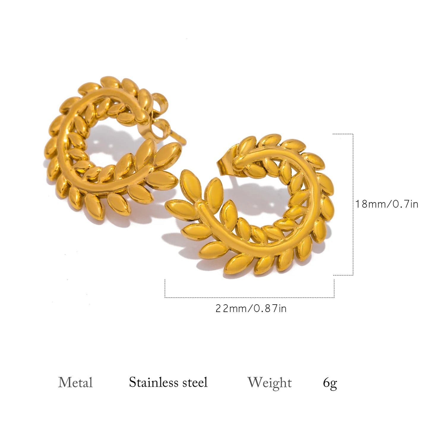 Elegant Olive Leaf Stud Earrings – 18K Gold Plated Stainless Steel