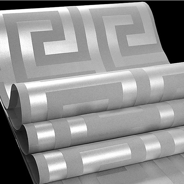Greek Key Geometric Wallpaper – Modern PVC Waterproof Wall Decor for Bathroom, Hotel & Study