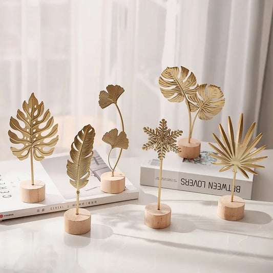 Golden Leaf & Feather Metal Figurines