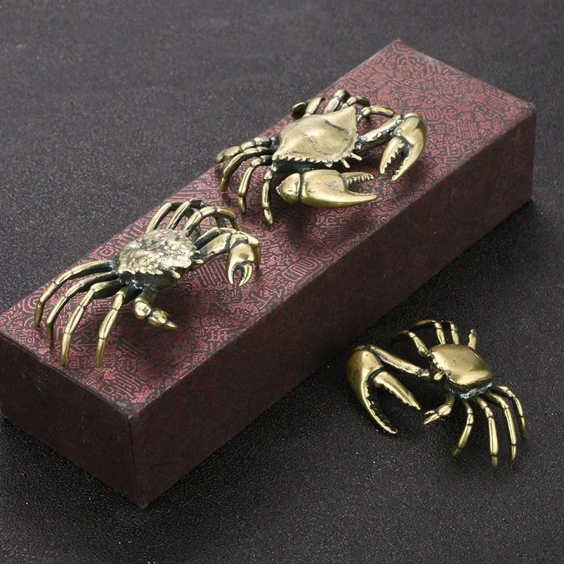 🦀✨ Pure Brass Crab Figurine – Vintage Copper Miniature Decor