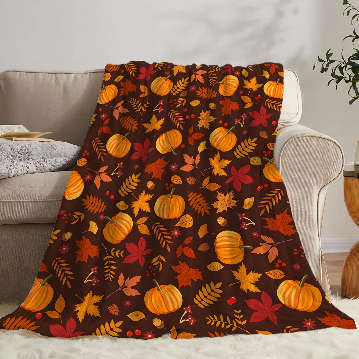 🍁 Fall Harvest & Thanksgiving Flannel Throw Blanket