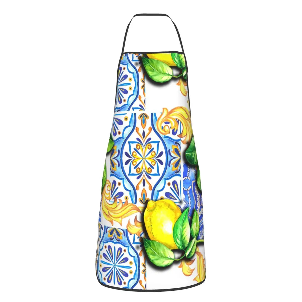 Custom Sicilian Tiles Summer Fruit Apron – Oranges & Lemons Bib for Women & Men, Unisex Kitchen Cooking Tablier