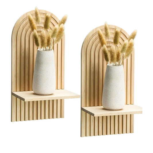 Hanging Wall Shelves with Candle Sconces – Decorative Display Rack for Plants, Vases & Home Accents