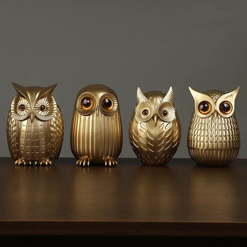 Golden Owl Decor – Resin Animal Figurine for Interior Decoration