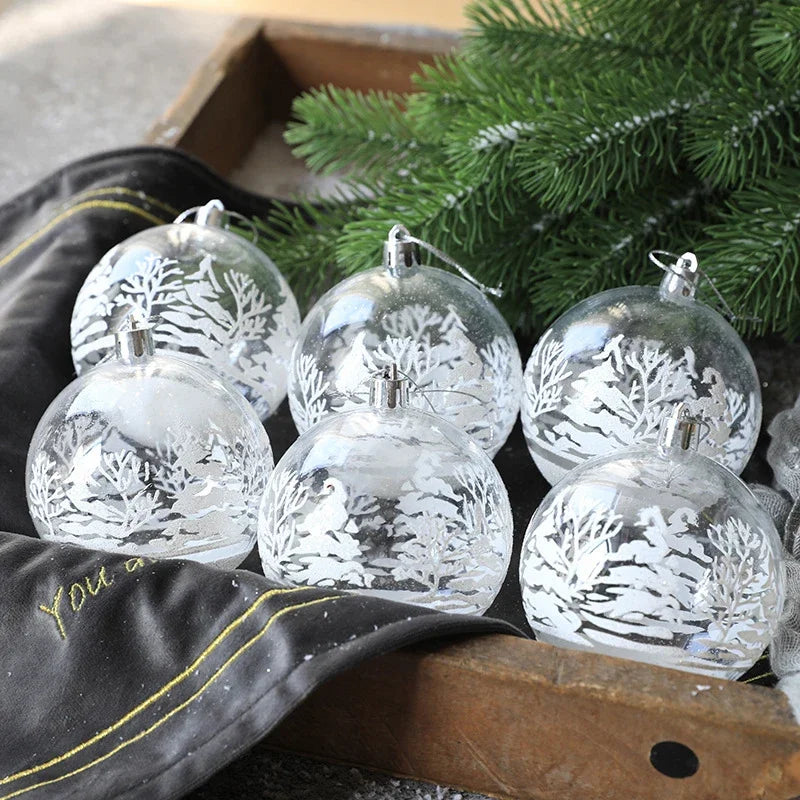 ❄️✨ 6 PCS Transparent Snow Christmas Balls – Clear Hanging Baubles for Xmas Tree Decoration | Navidad Ornaments 🎄💎