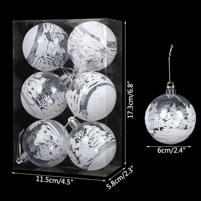 ❄️✨ 6 PCS Transparent Snow Christmas Balls – Clear Hanging Baubles for Xmas Tree Decoration | Navidad Ornaments 🎄💎