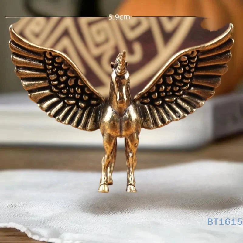 Flying Horse Brass Miniature Figurine – Animal Sculpture Desk Ornament & Home Decoration