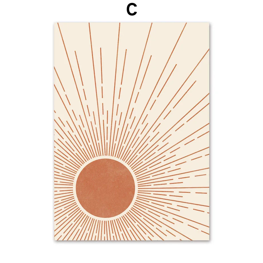 🖼️ Sun Moon Rainbow Leaf Geometry Wall Art – Abstract Canvas Prints for Bedroom & Living Room Decor