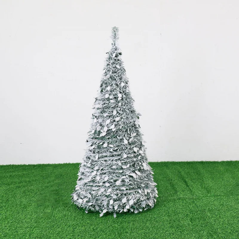🎄✨ 1.5M Quick Setup Christmas Tree – Telescopic Flocking Tree with Lights | 4FT–6FT Folding Xmas Tree Holiday Decor ✨🎅