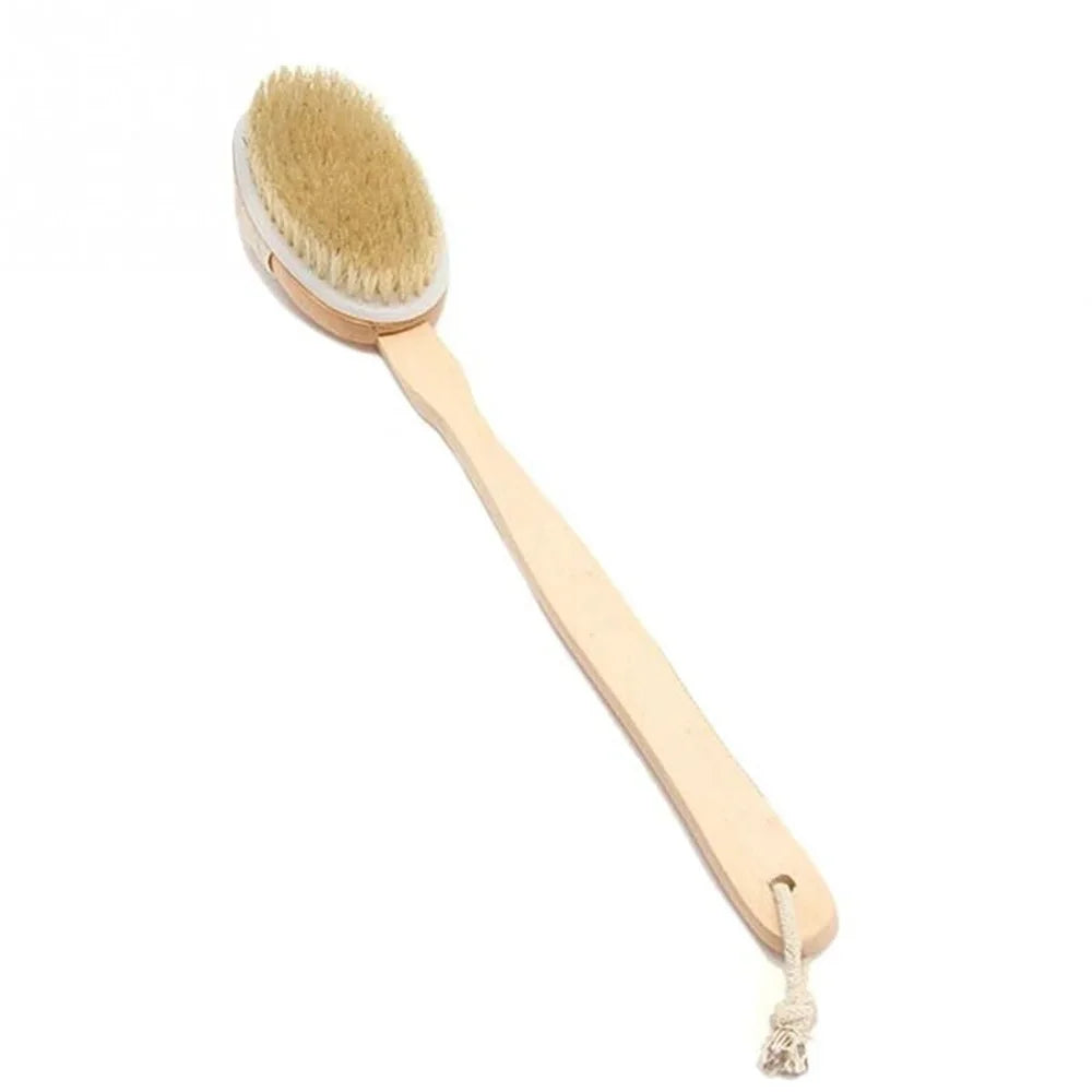 1Pc Wooden Long Handle Shower Body Brush – Detachable Bath & Massage Exfoliating Back Brush