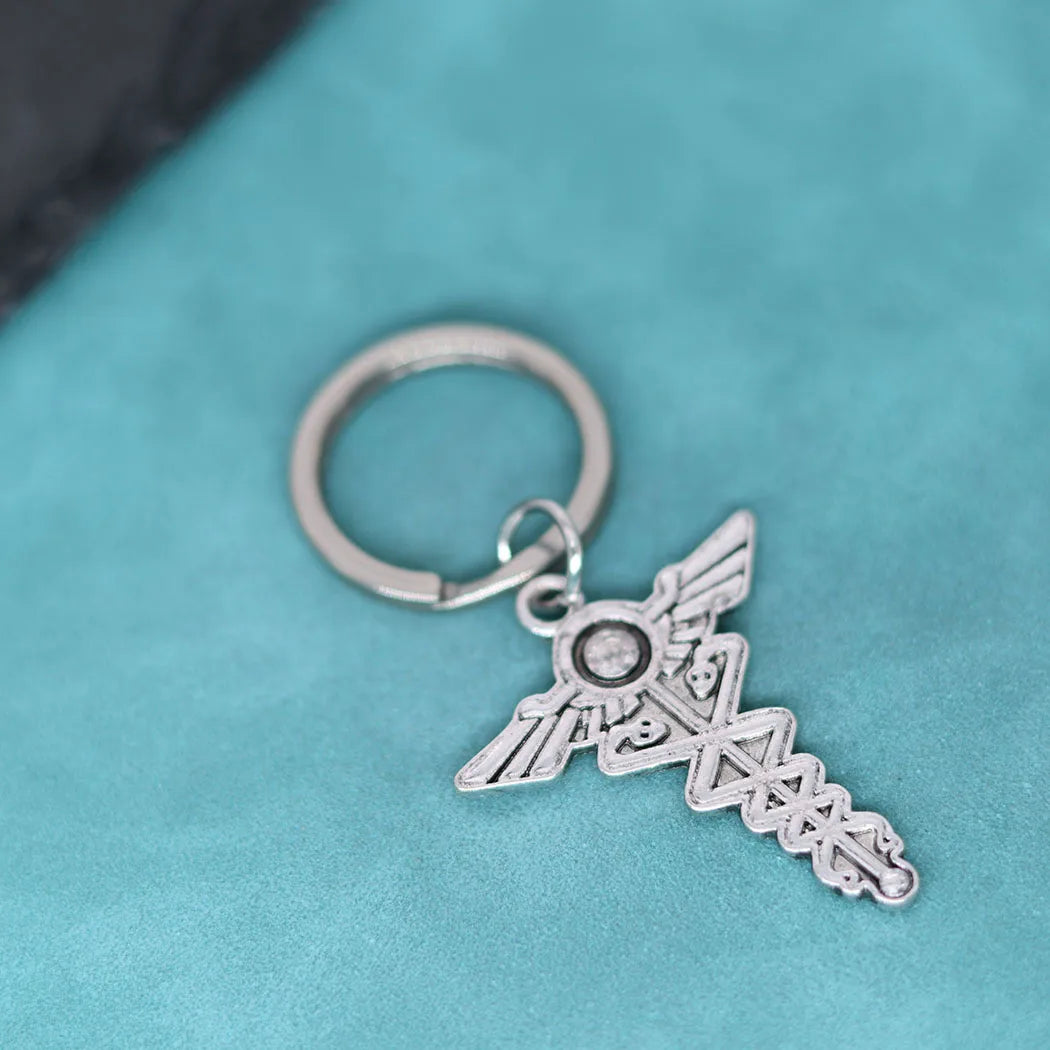 Greek Mythology Keychain – Hermes Caduceus Medical Symbol Pendant