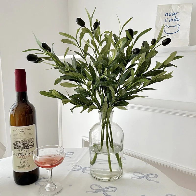 Artificial Olive Branches with Fruit – 4 Fork Greenery Stems
