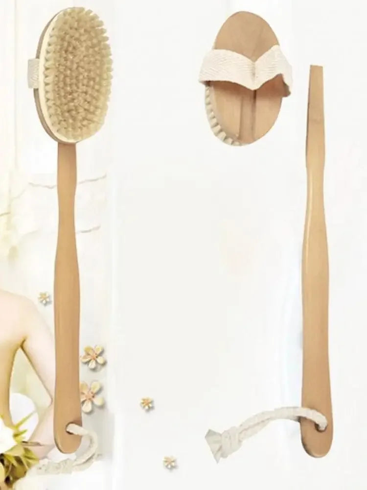 1Pc Wooden Long Handle Shower Body Brush – Detachable Bath & Massage Exfoliating Back Brush