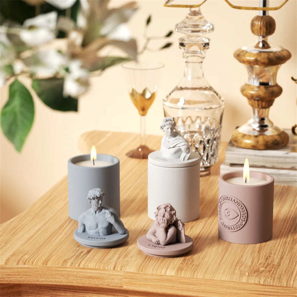 DIY Greek Sculpture Candle Jar Mold – Silicone Mold with Lid for Home Decor Candle Containers