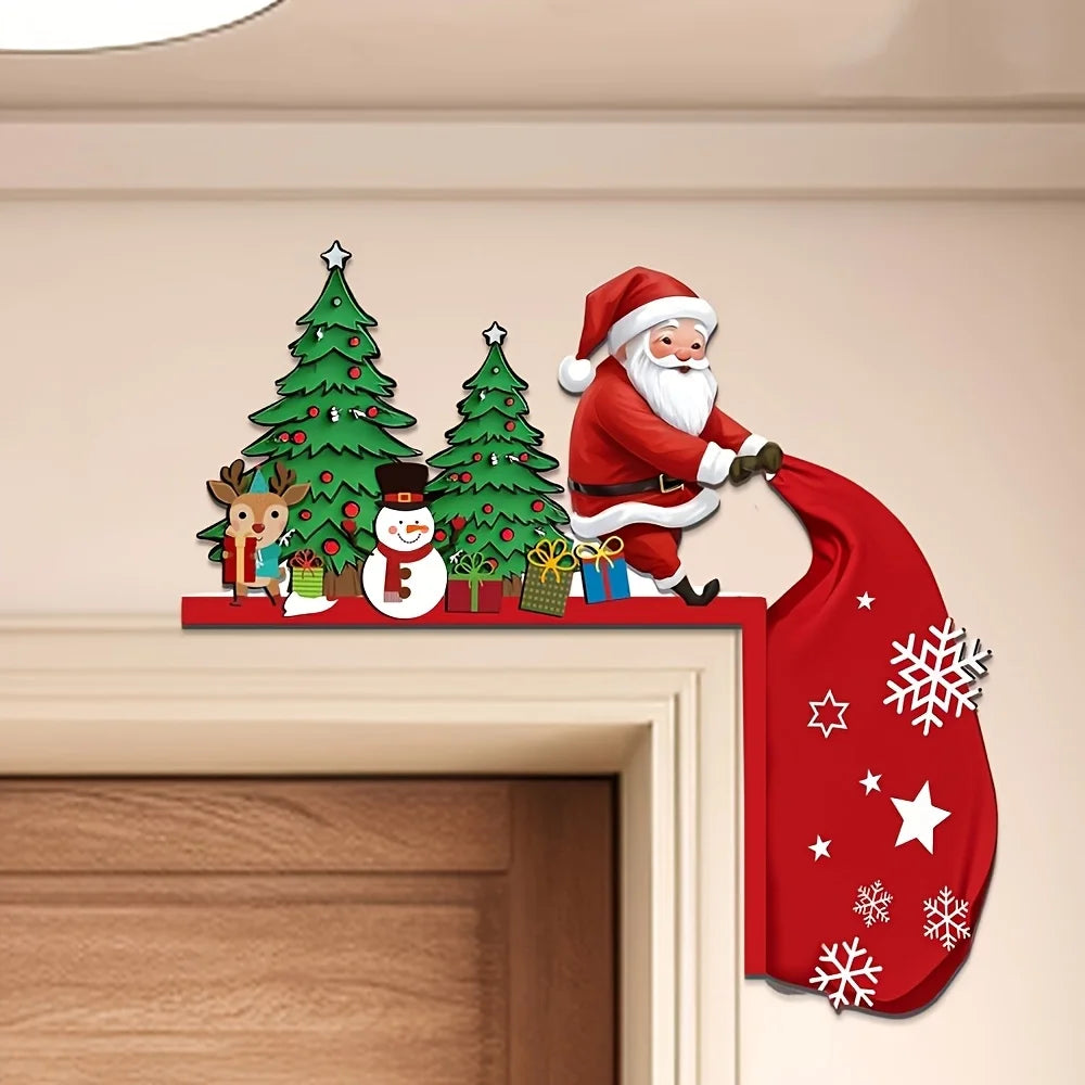 Charming Wooden Christmas Door Corner Decor (1pc) 🎅🦌⛄ | Santa, Reindeer & Snowman Accent