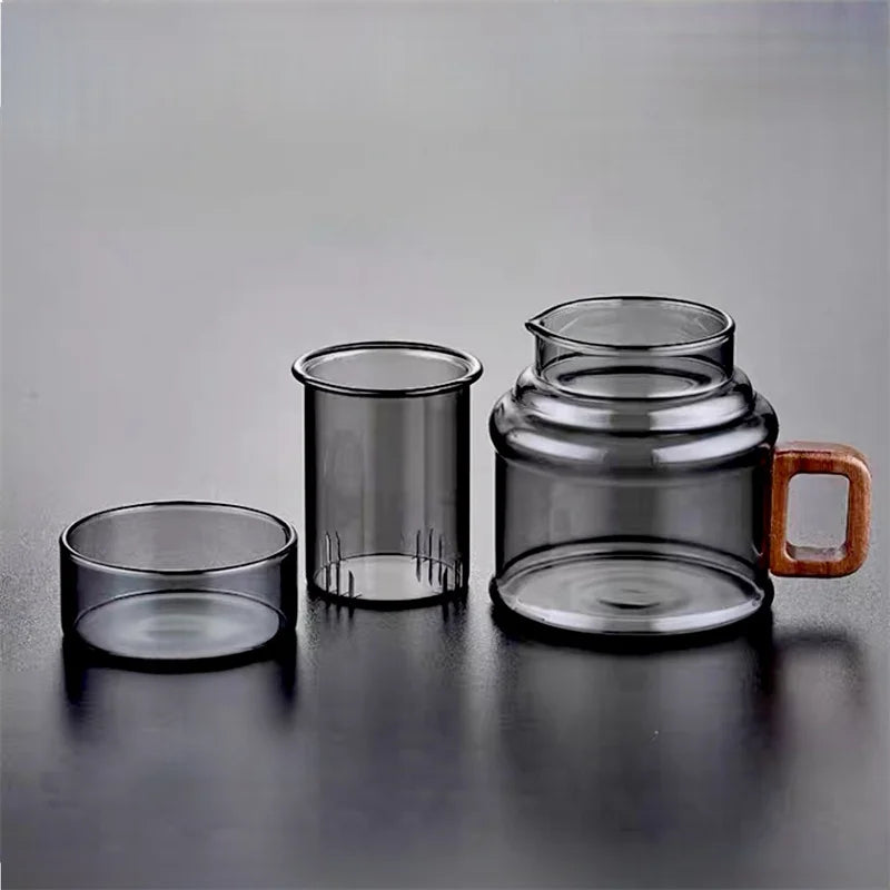 400ml Reusable Heat-Resistant Glass Tea Cup – With Infuser Filter & Wooden Handle, Office & Flower Tea Mug