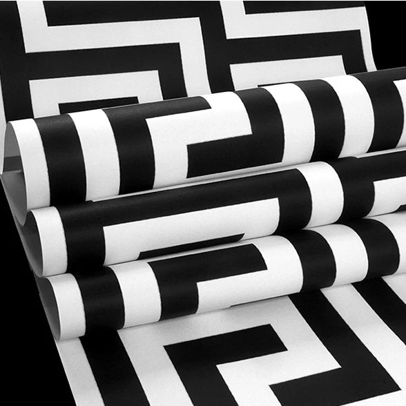 Greek Key Geometric Wallpaper – Modern PVC Waterproof Wall Decor for Bathroom, Hotel & Study
