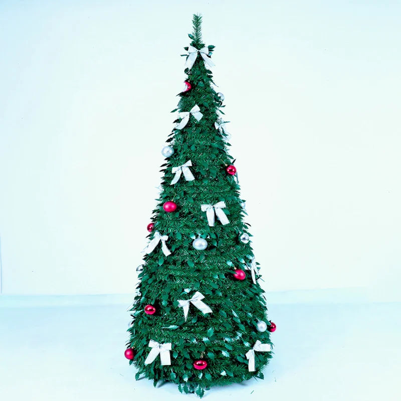 🎄✨ 1.5M Quick Setup Christmas Tree – Telescopic Flocking Tree with Lights | 4FT–6FT Folding Xmas Tree Holiday Decor ✨🎅