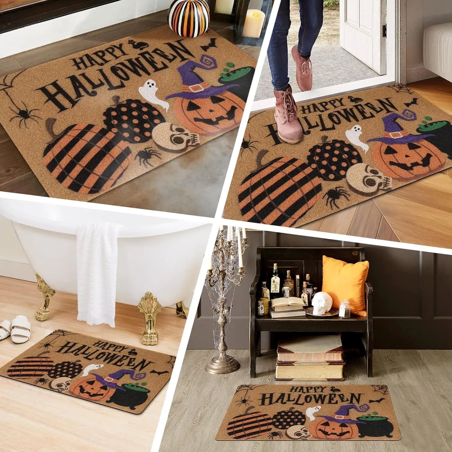 🎃 Vikama Happy Halloween Jack Lantern Door Mat 👻 | Horror-Themed Indoor & Outdoor Floor Mat 🏠 | Living Room, Kitchen & Entrance Decor ✨