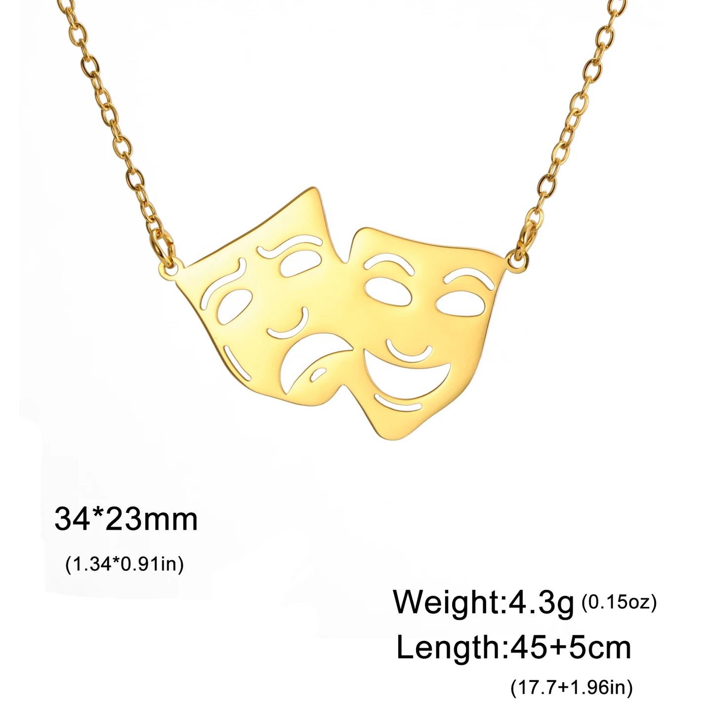 Greek Theater Masks Necklace – Comedy and Tragedy Stainless Steel Jewelry