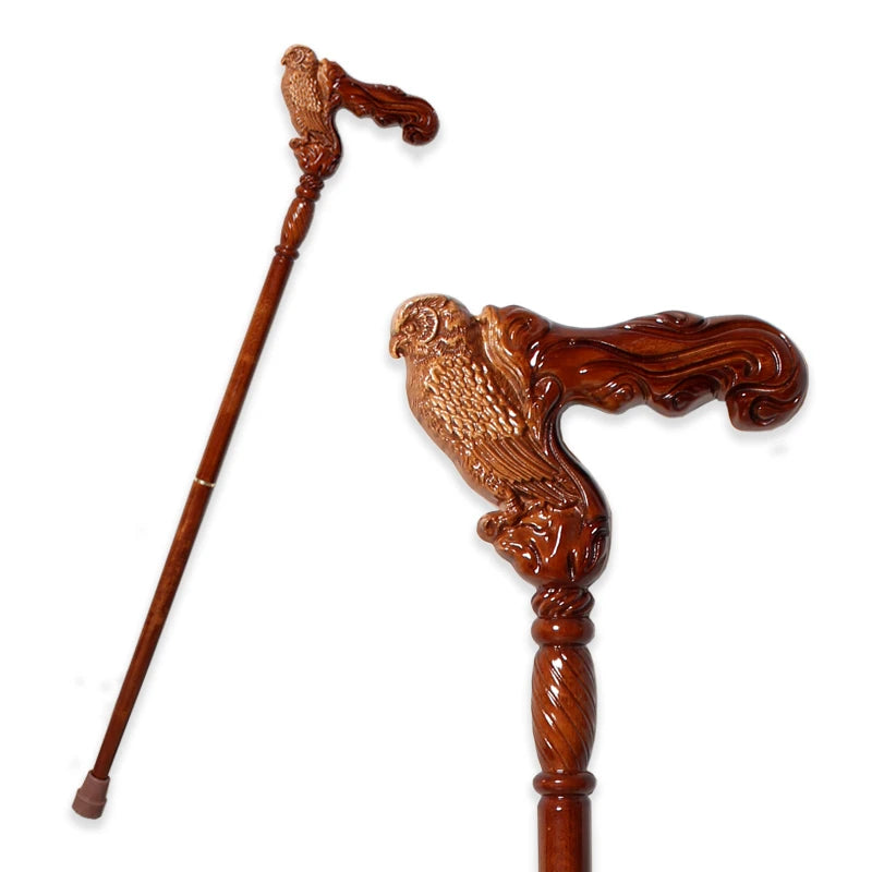 95cm Wooden Walking Stick –  Beech Cane with Leopard, Eagle-Head, Owl Handle – Fashionable Canes for Men & Women, Christmas Gift