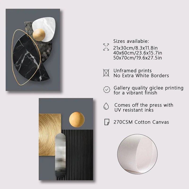 3-Piece Abstract Geometric Marble Canvas Wall Art