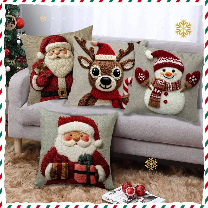 🎄🛋️ 45×45cm Christmas Pillowcase – Cartoon Santa, Snowman & Elk Cushion Cover | Merry Christmas Home Decor ❄️✨
