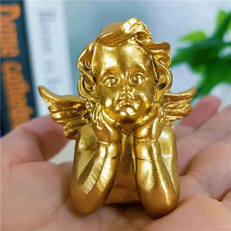 Golden Angel Fairy Figurine – Resin Craft Little Girl Statue for Wedding, Home Décor & Prayer Ornament