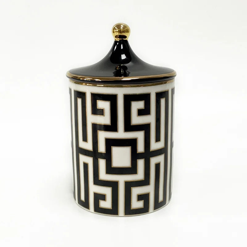 Gold-Plated Stripe Ceramic Storage Jar – Elegant Candle, Candy & Jewelry Holder