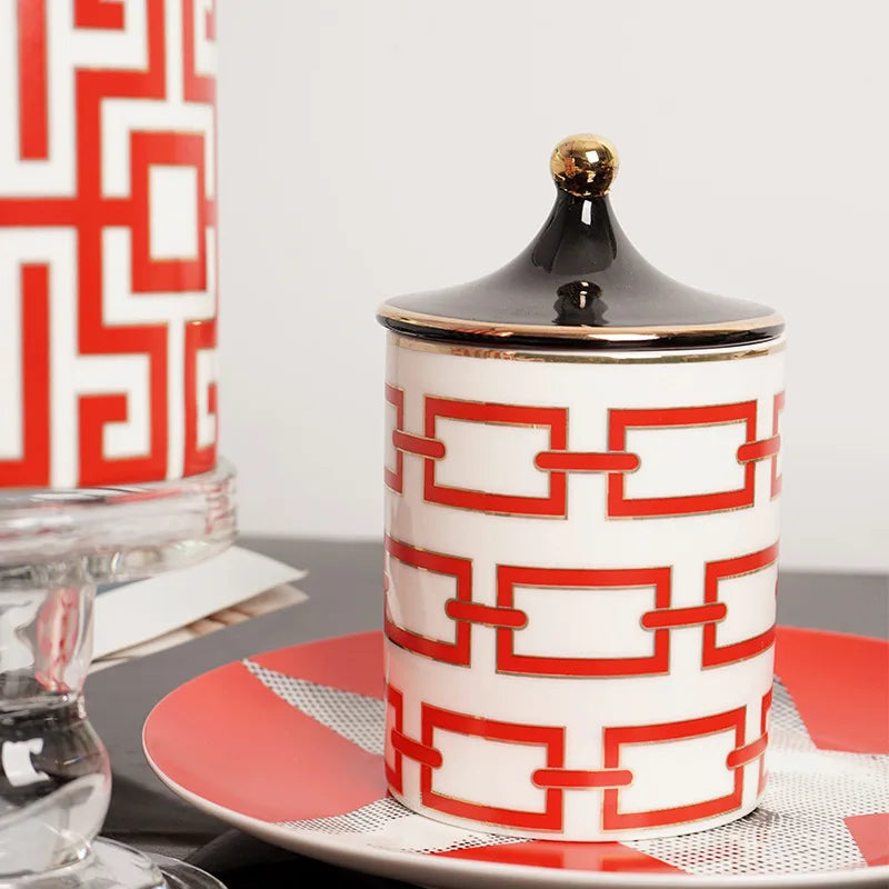 Gold-Plated Stripe Ceramic Storage Jar – Elegant Candle, Candy & Jewelry Holder