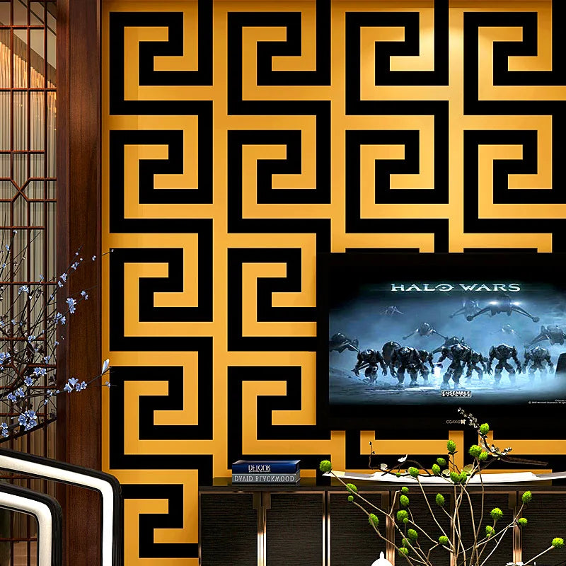 Greek Key Geometric Wallpaper – Modern PVC Waterproof Wall Decor for Bathroom, Hotel & Study