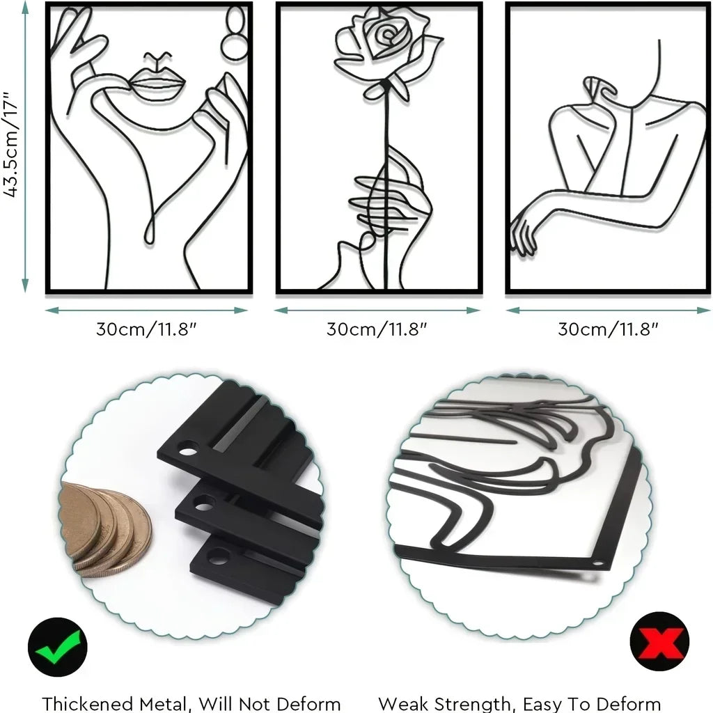 Modern Metal Line Art Wall Decor – Abstract Female Body Silhouette Sculpture for Home Hanging