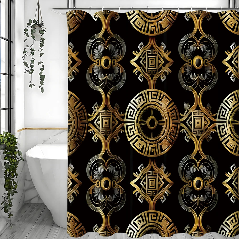 🚿 Baroque Greek Paper Roll Leaf River Curve Shower Curtain – Waterproof Decorative Bathroom Curtain with Elegant Circle Design
