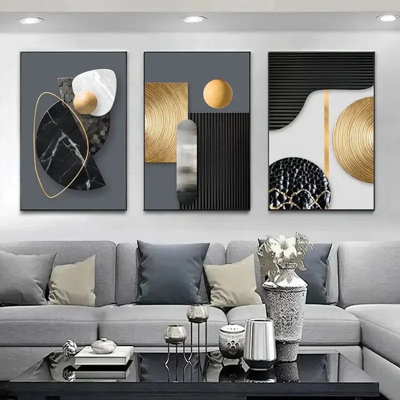 3-Piece Abstract Geometric Marble Canvas Wall Art