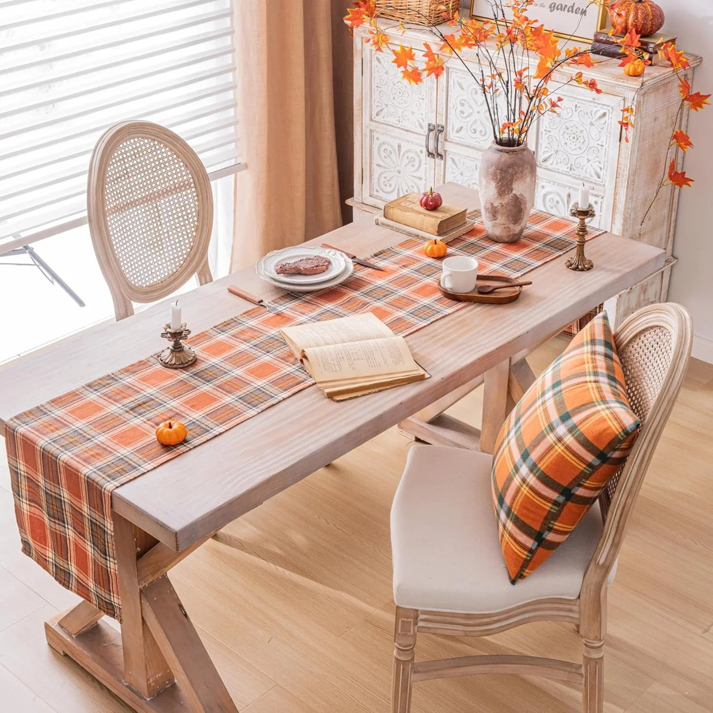 🍂 Fall Rust Orange Linen Doilies & Farmhouse Table Decor