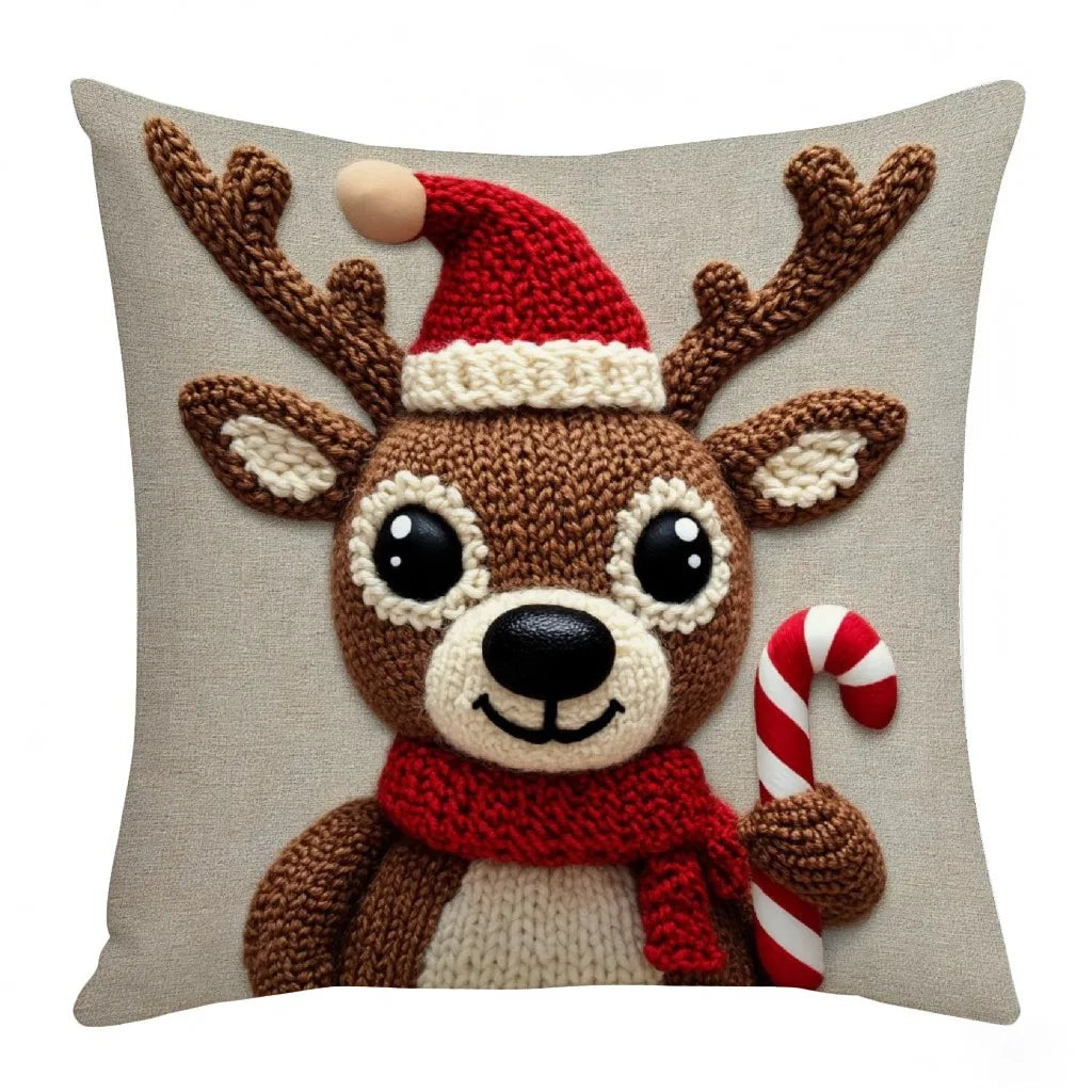 🎄🛋️ 45×45cm Christmas Pillowcase – Cartoon Santa, Snowman & Elk Cushion Cover | Merry Christmas Home Decor ❄️✨