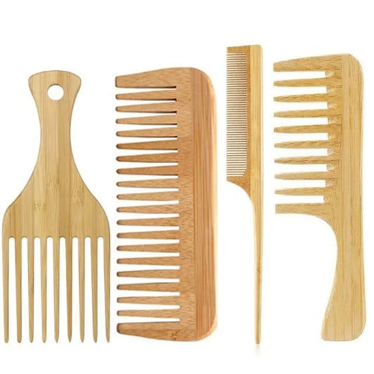 🌿 Natural Bamboo Wooden Hair Comb – Anti-Static Wide Tooth & Styling Tool