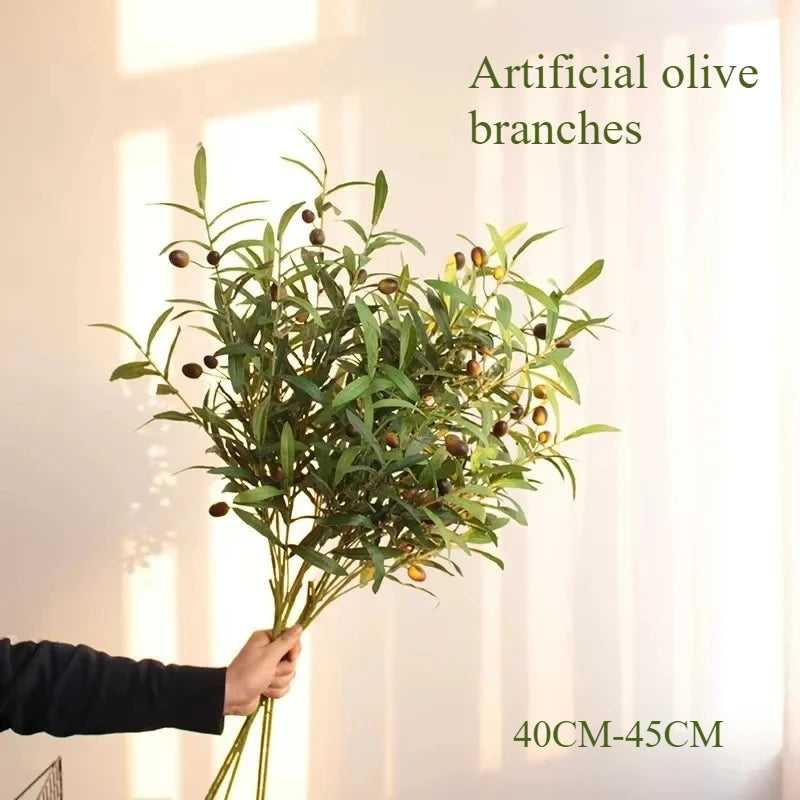 Artificial Olive Branches with Leaves and Fruit – Green Simulation Plants for Wedding, Hotel & Home Decoration Photo Props