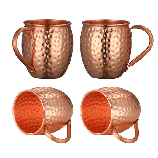 Mule Copper Mugs – Set of 4 Hammered 100% Pure Copper Cups with Riveted Handles (540ml / 18oz)