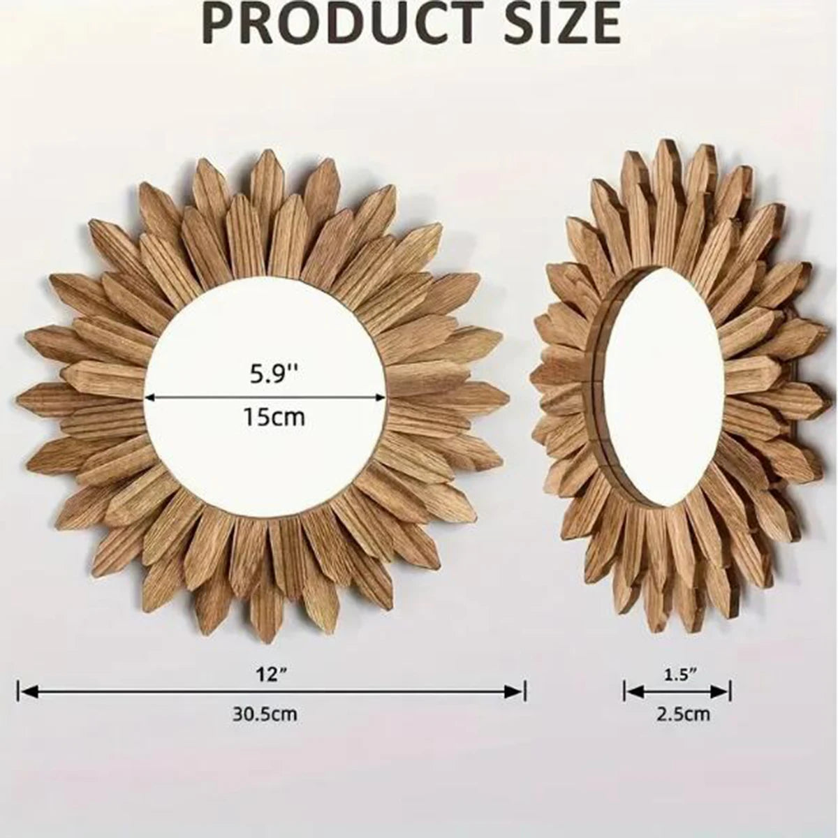 Rustic Sunflower Wall Mirror – Wooden Frame for Living Room, Entrance & Bedroom Decor