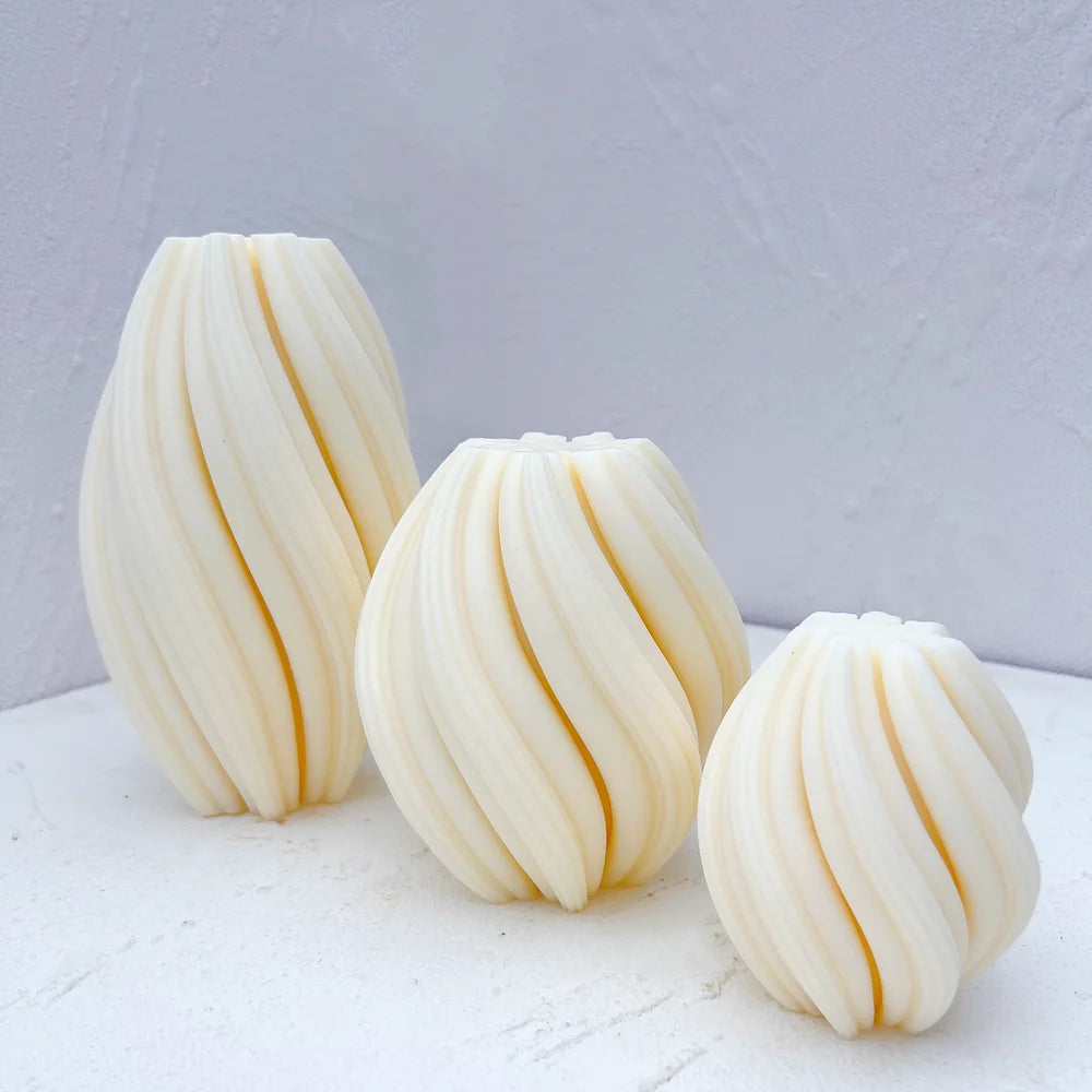 Abstract Pillar Candle Molds – 3 Sizes Wavy Twirl Stripe Designs for Home Decor