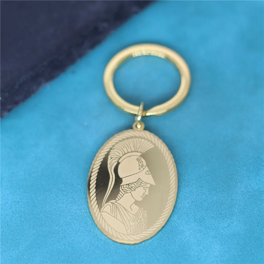 Ancient Greek Goddess Athena Pendant Keychain – Stainless Steel Medallion