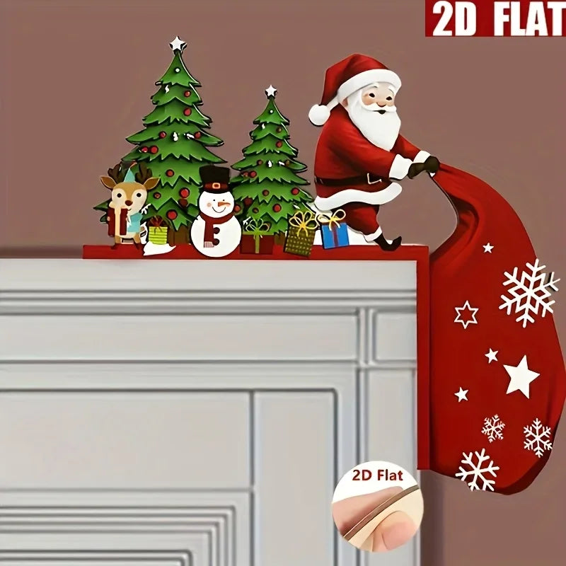 Charming Wooden Christmas Door Corner Decor (1pc) 🎅🦌⛄ | Santa, Reindeer & Snowman Accent