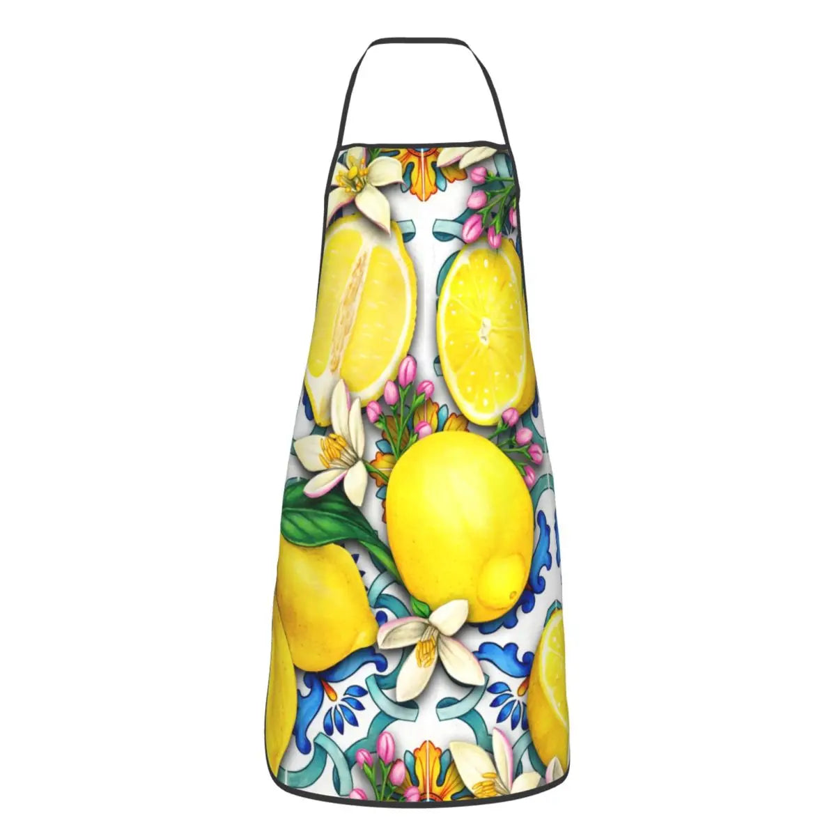 Custom Sicilian Tiles Summer Fruit Apron – Oranges & Lemons Bib for Women & Men, Unisex Kitchen Cooking Tablier