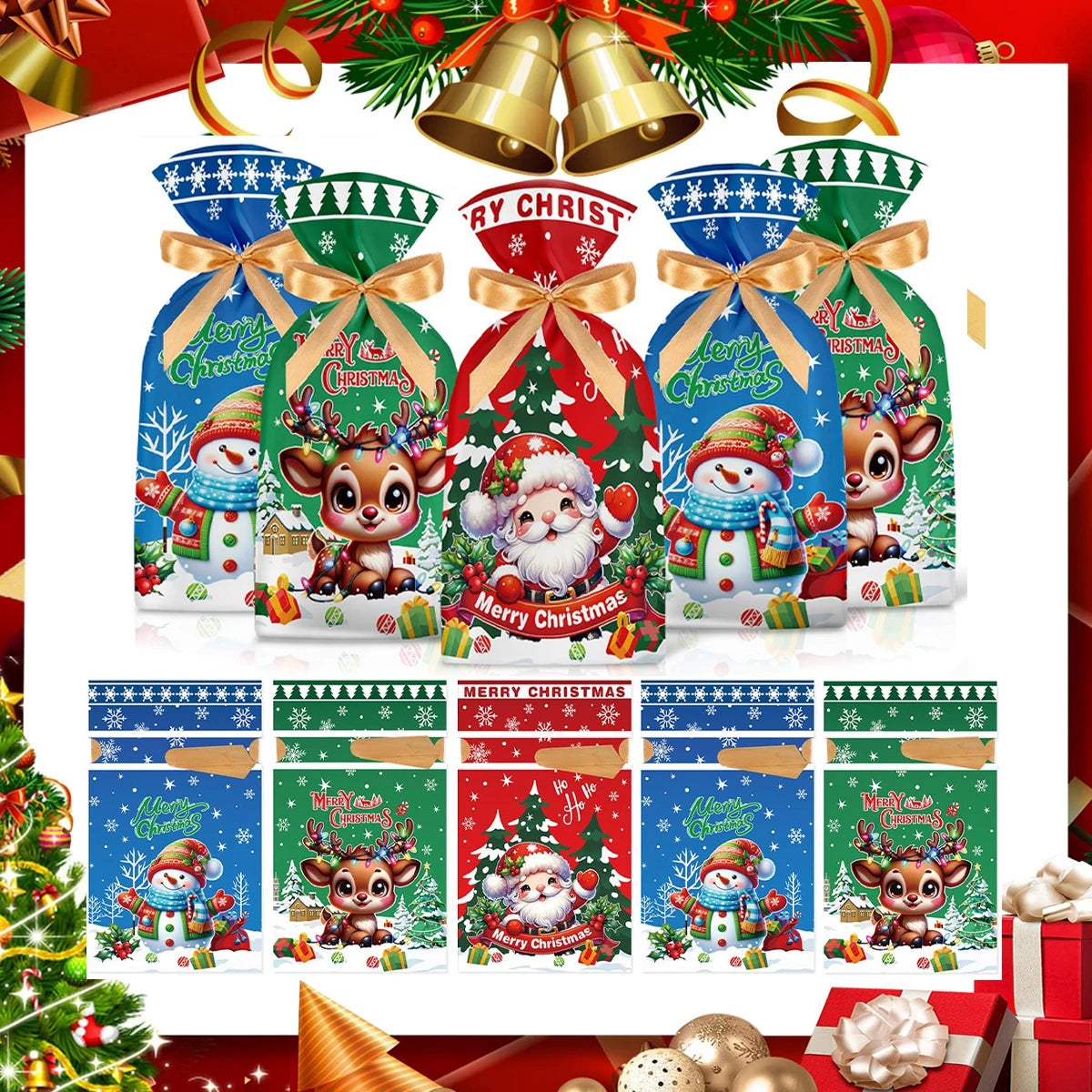 🎅 Christmas Drawstring Gift Bags - Santa & Navidad Packing Set