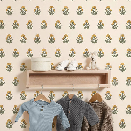 🌼 Vintage Marigold Floral Wallpaper ☀️