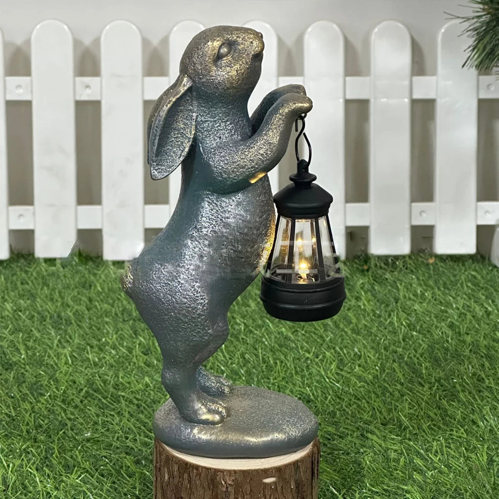 Garden Statue Rabbit with Solar Lantern – Outdoor Bunny Figurine for Patio, Yard & Lawn Décor, Gift Ornament